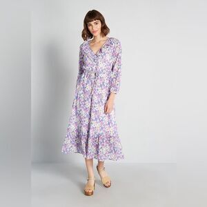 NWT ModCloth Ruffling For Flowers V-Neck Ditzy Floral Print Midi Dress‎ Size 4